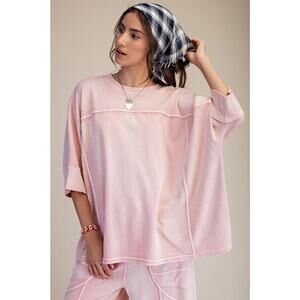 "Sabrina" Boxy Oversized Knit Top in Washed Blush Pink